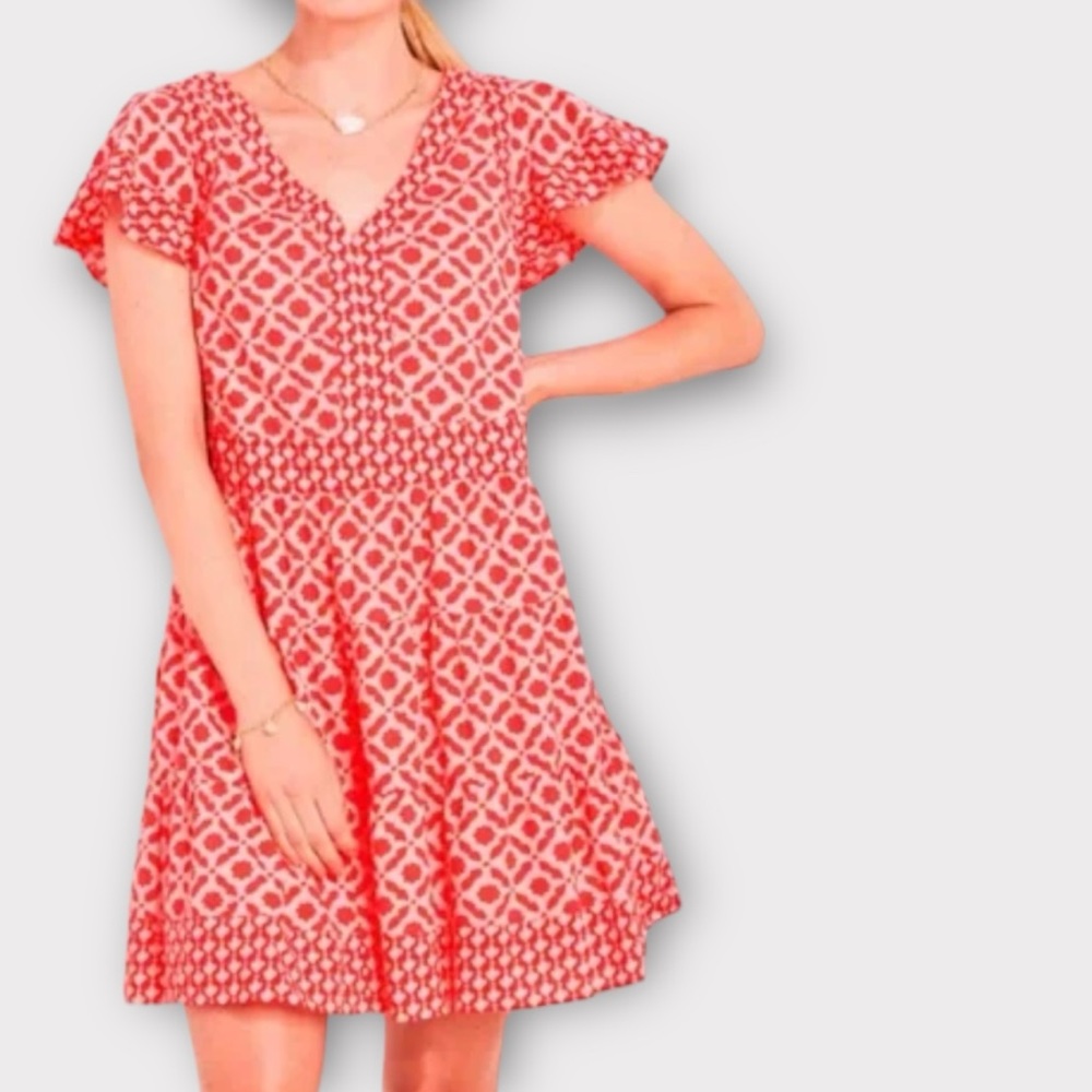 Vineyard vines mixed print tiered dress in pink